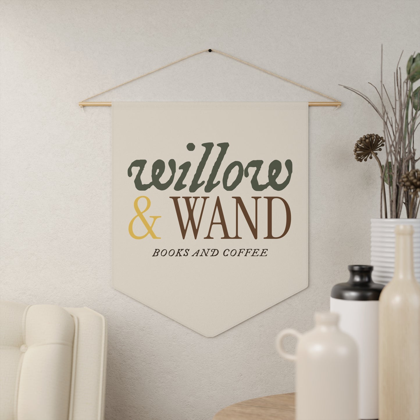 Willow & Wand Books and Coffee Pennant — Cozy Café & Bookshop Banner