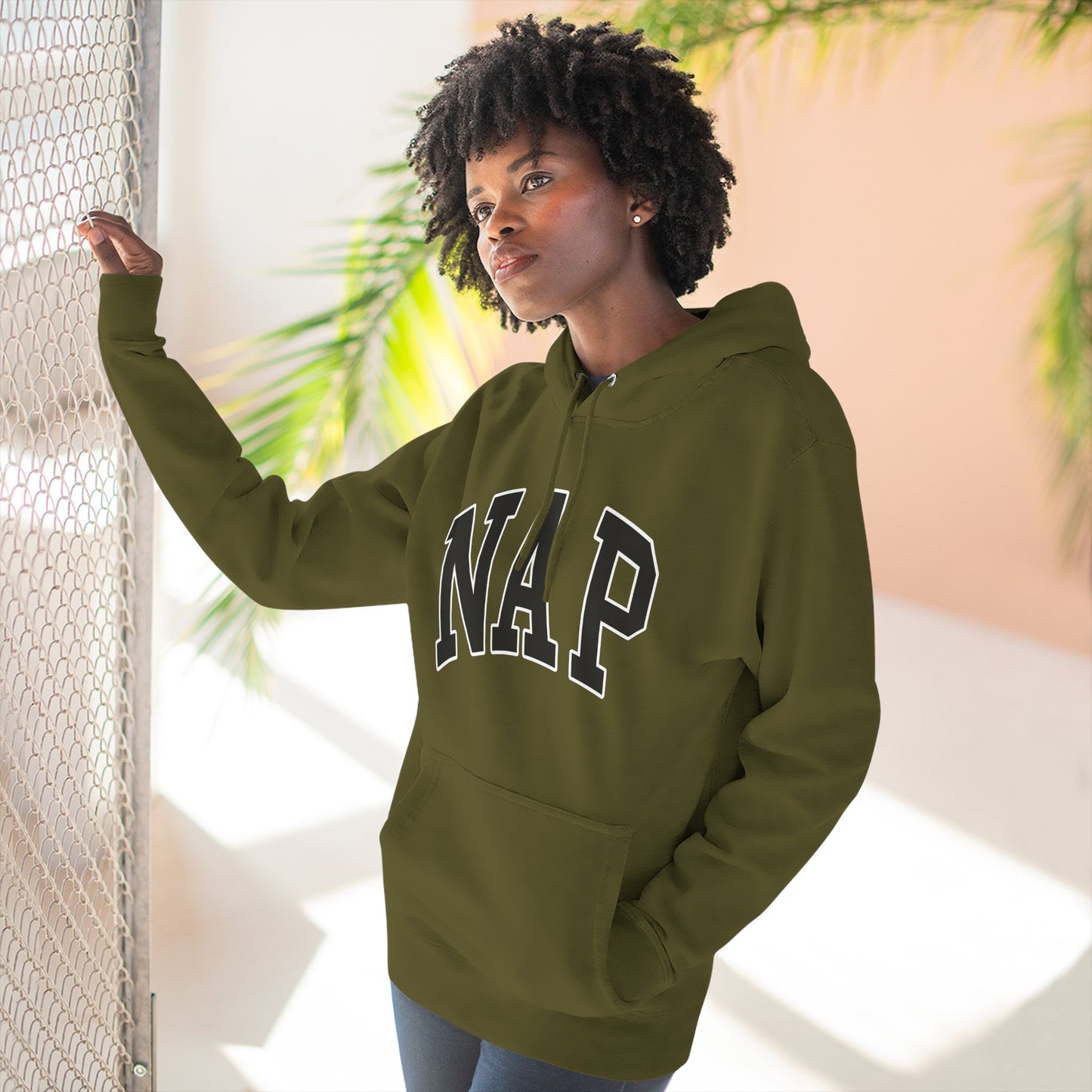NAP Hoodie — Cozy Fleece Pullover with Collegiate Text