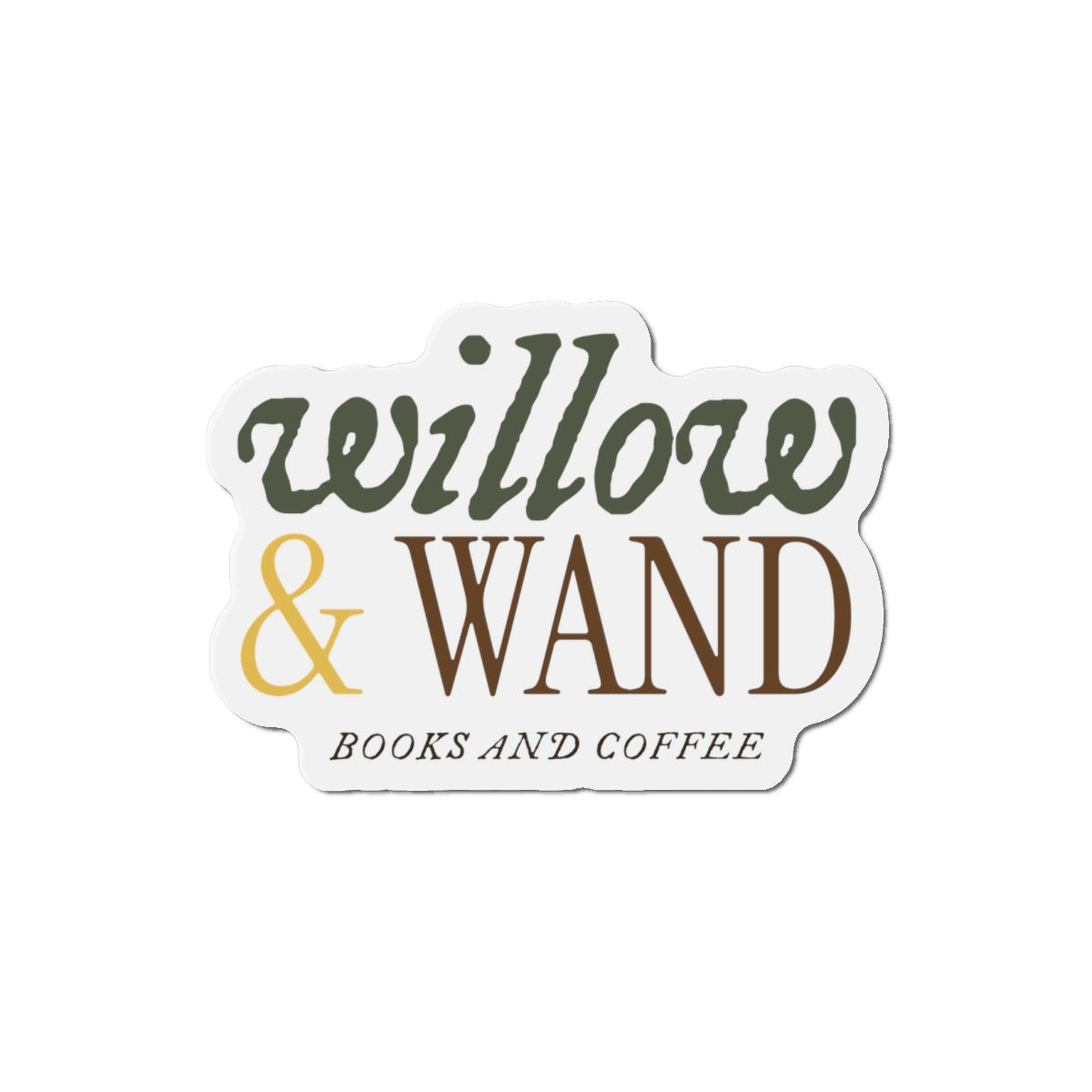 Willow & Wand Die-Cut Magnet — Books and Coffee Logo Sticker