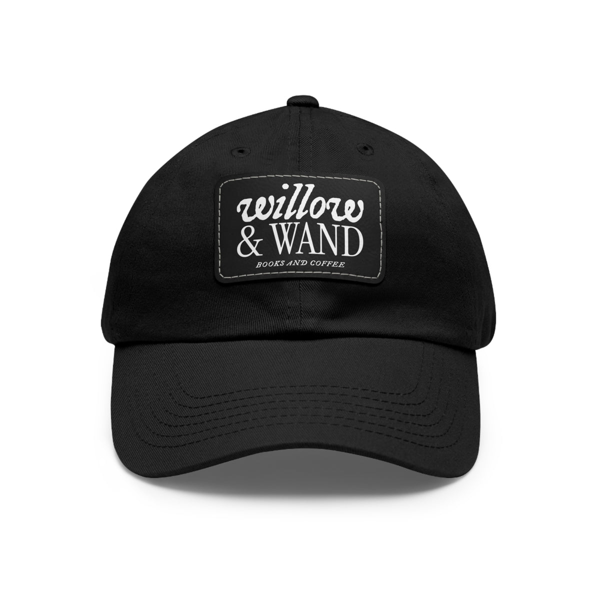 Willow & Wand Leather Patch Dad Hat — Coffee Shop Retro Logo Cap