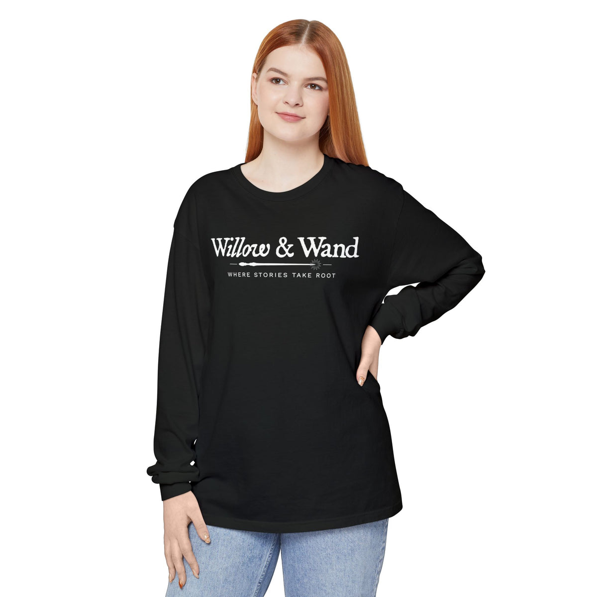 Willow & Wand Long Sleeve T-Shirt — "Where Stories Take Root" Literary Tee