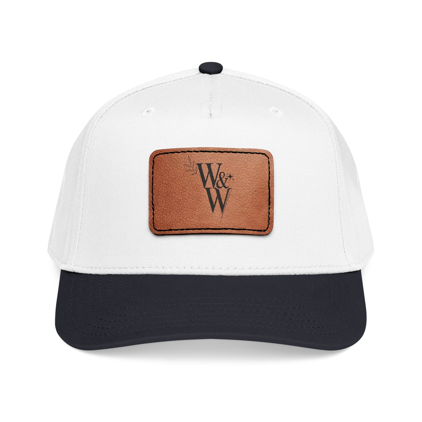 W&W Logo Leather Patch Baseball Cap — Mid Profile Wool Blend Hat