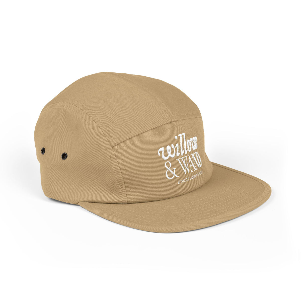 Willow & Wand Embroidered 5-Panel Cap – Casual Tan Hat with Script Logo