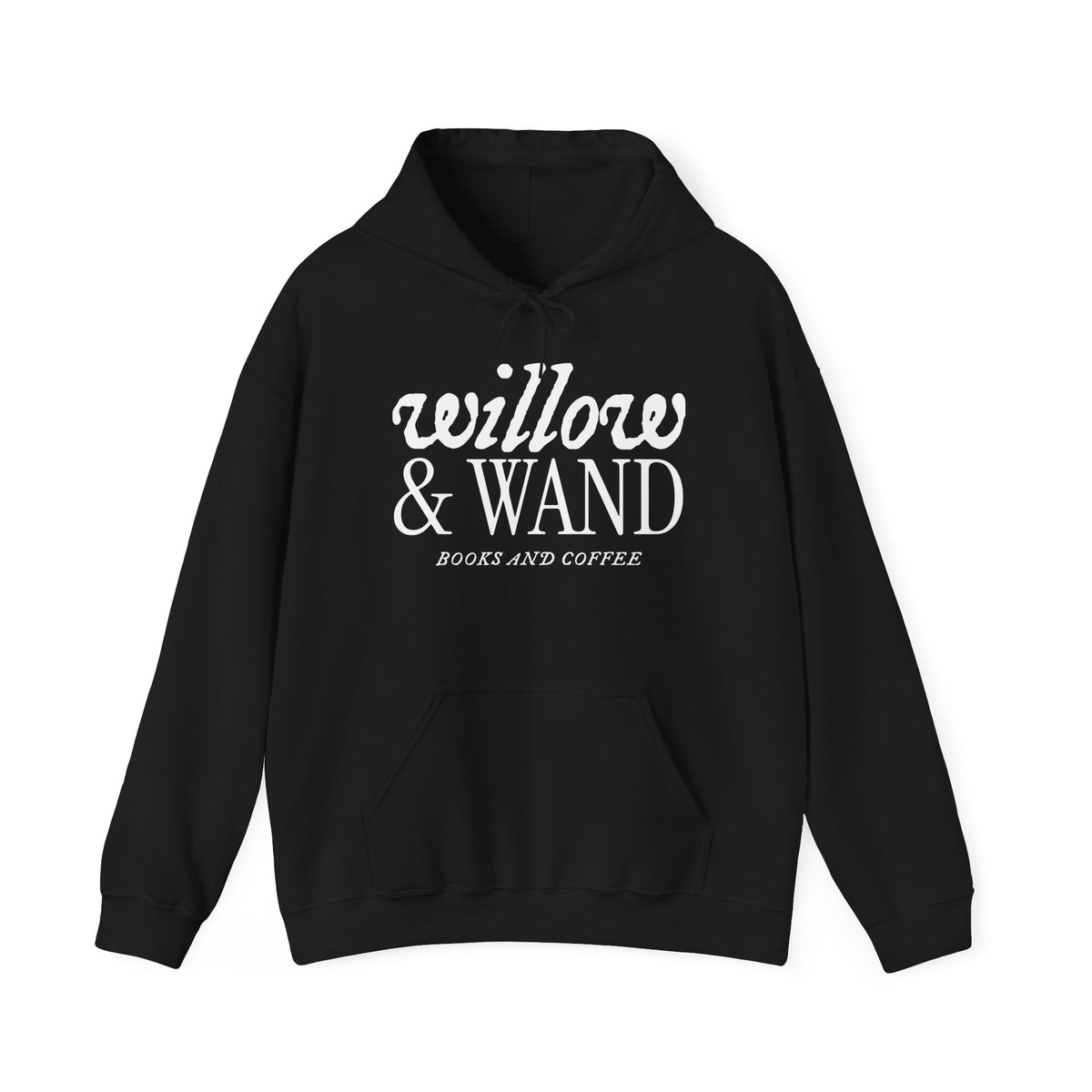 Willow & Wand Hoodie — "Books and Coffee" Literary Black Hoodie