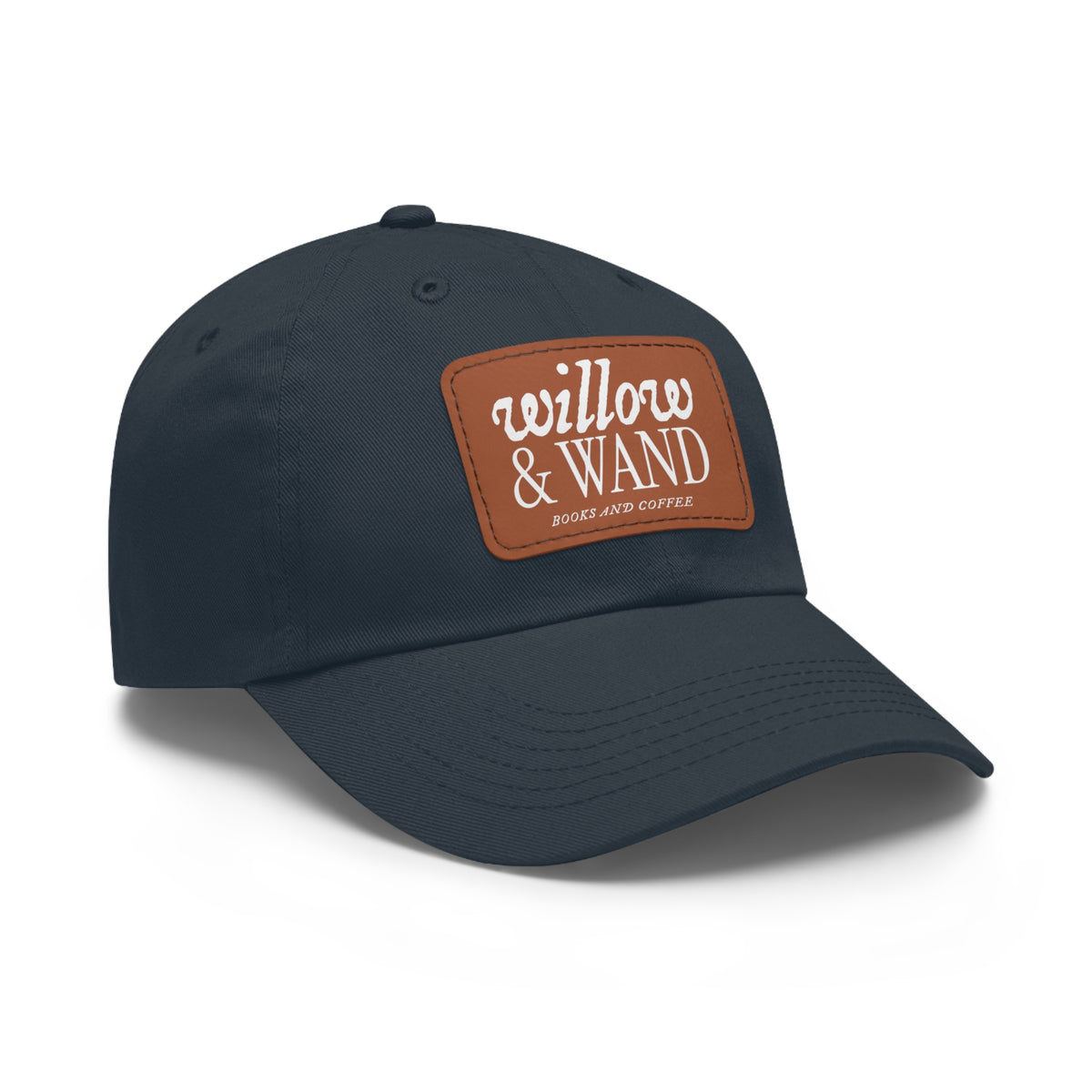 Willow & Wand Leather Patch Dad Hat — Coffee Shop Retro Logo Cap