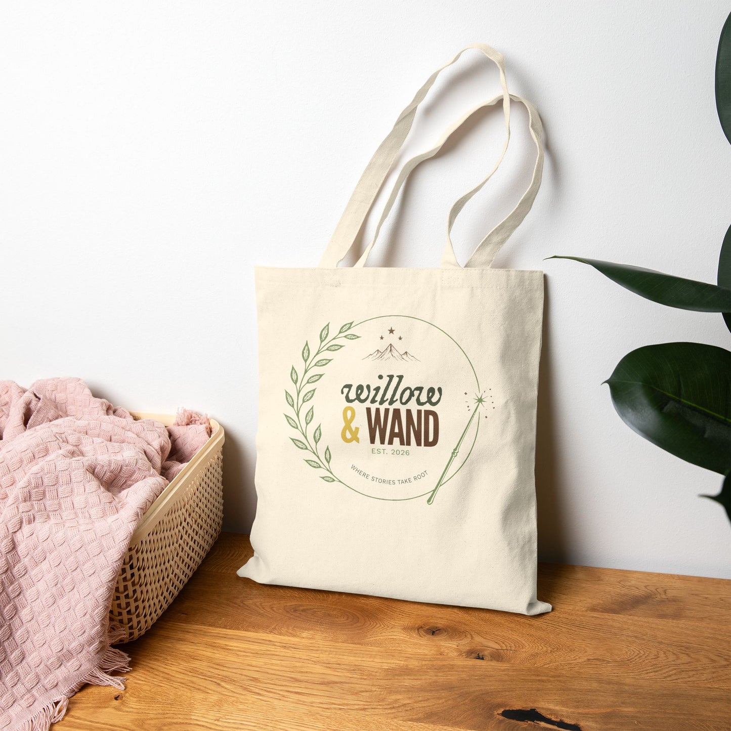Willow & Wand Canvas Tote Bag — Boho Magical Market Grocery Bag