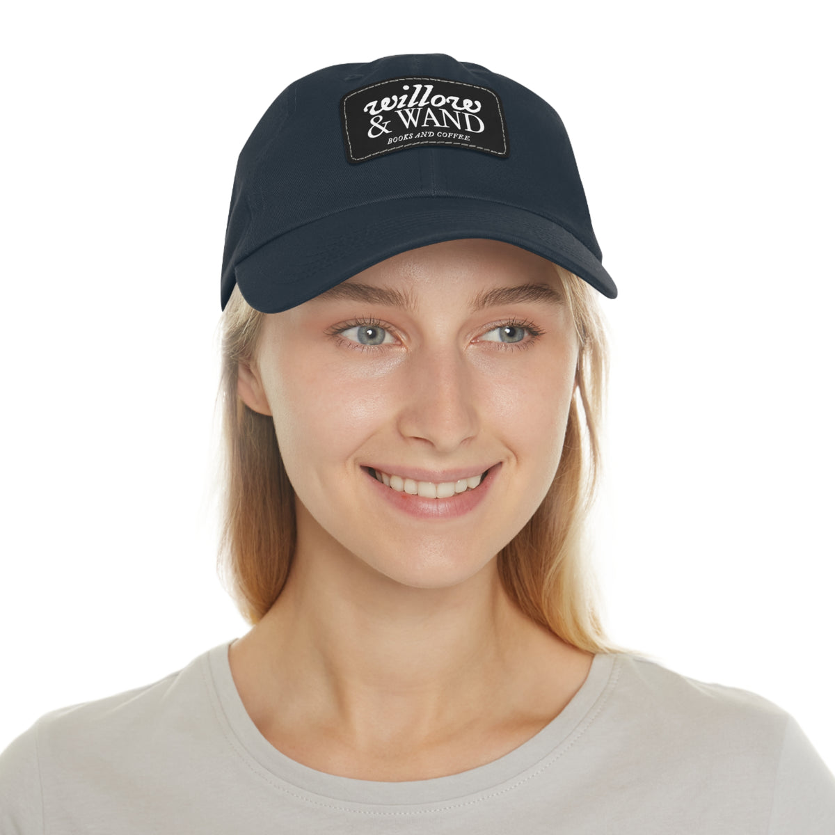 Willow & Wand Leather Patch Dad Hat — Coffee Shop Retro Logo Cap