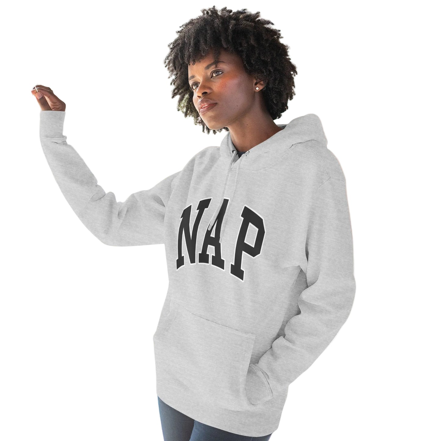 NAP Hoodie — Cozy Fleece Pullover with Collegiate Text