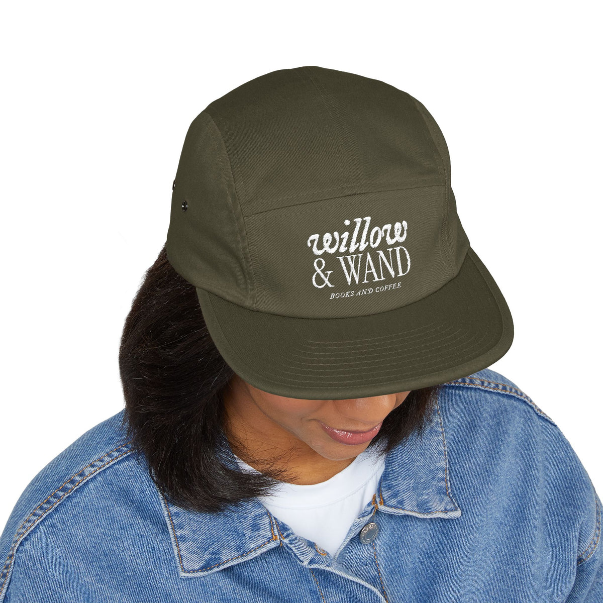 Willow & Wand Embroidered 5-Panel Cap – Casual Tan Hat with Script Logo