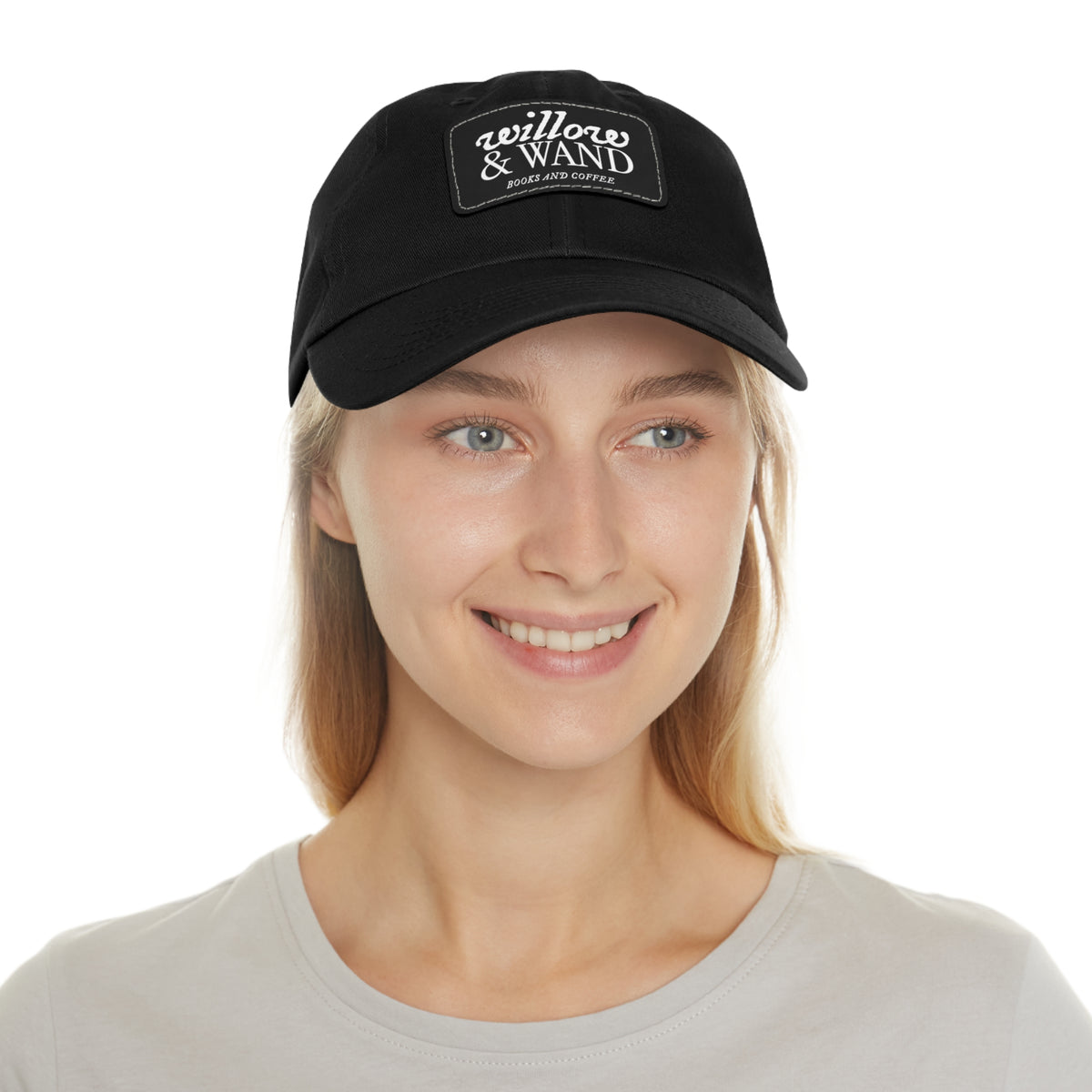 Willow & Wand Leather Patch Dad Hat — Coffee Shop Retro Logo Cap