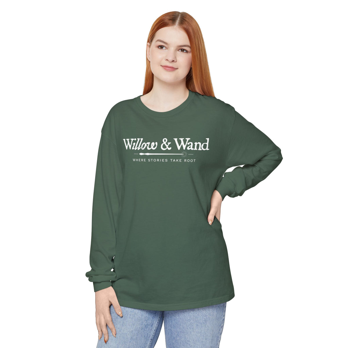 Willow & Wand Long Sleeve T-Shirt — "Where Stories Take Root" Literary Tee