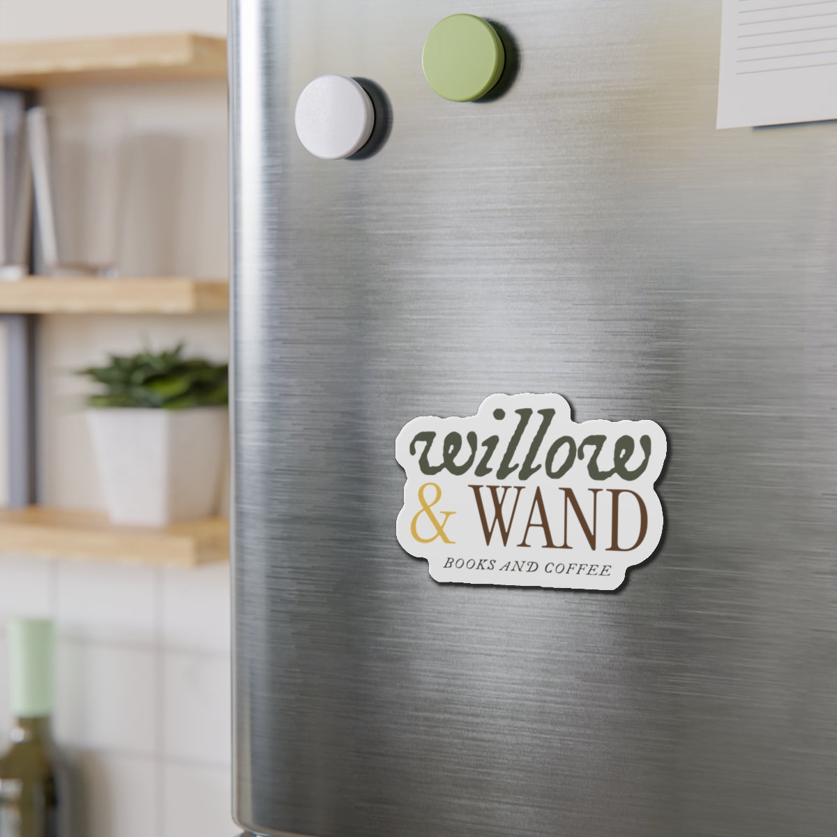 Willow & Wand Die-Cut Magnet — Books and Coffee Logo Sticker