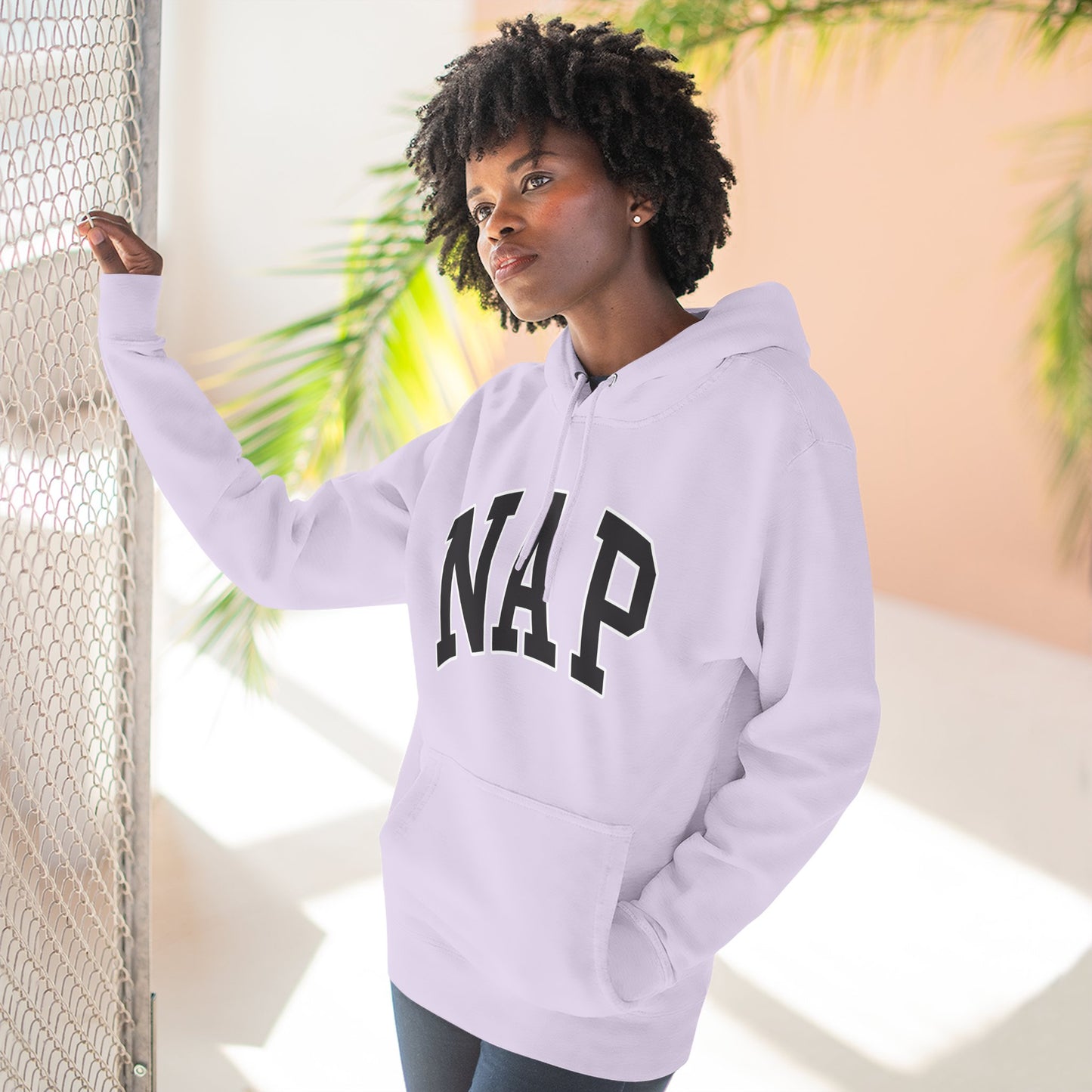 NAP Hoodie — Cozy Fleece Pullover with Collegiate Text