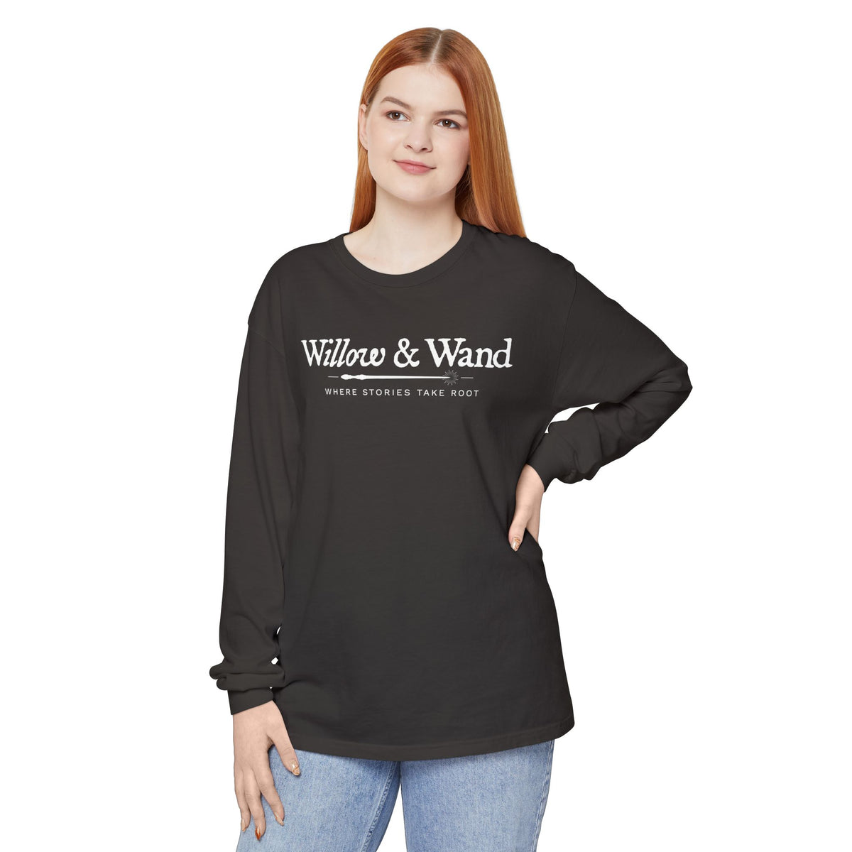 Willow & Wand Long Sleeve T-Shirt — "Where Stories Take Root" Literary Tee