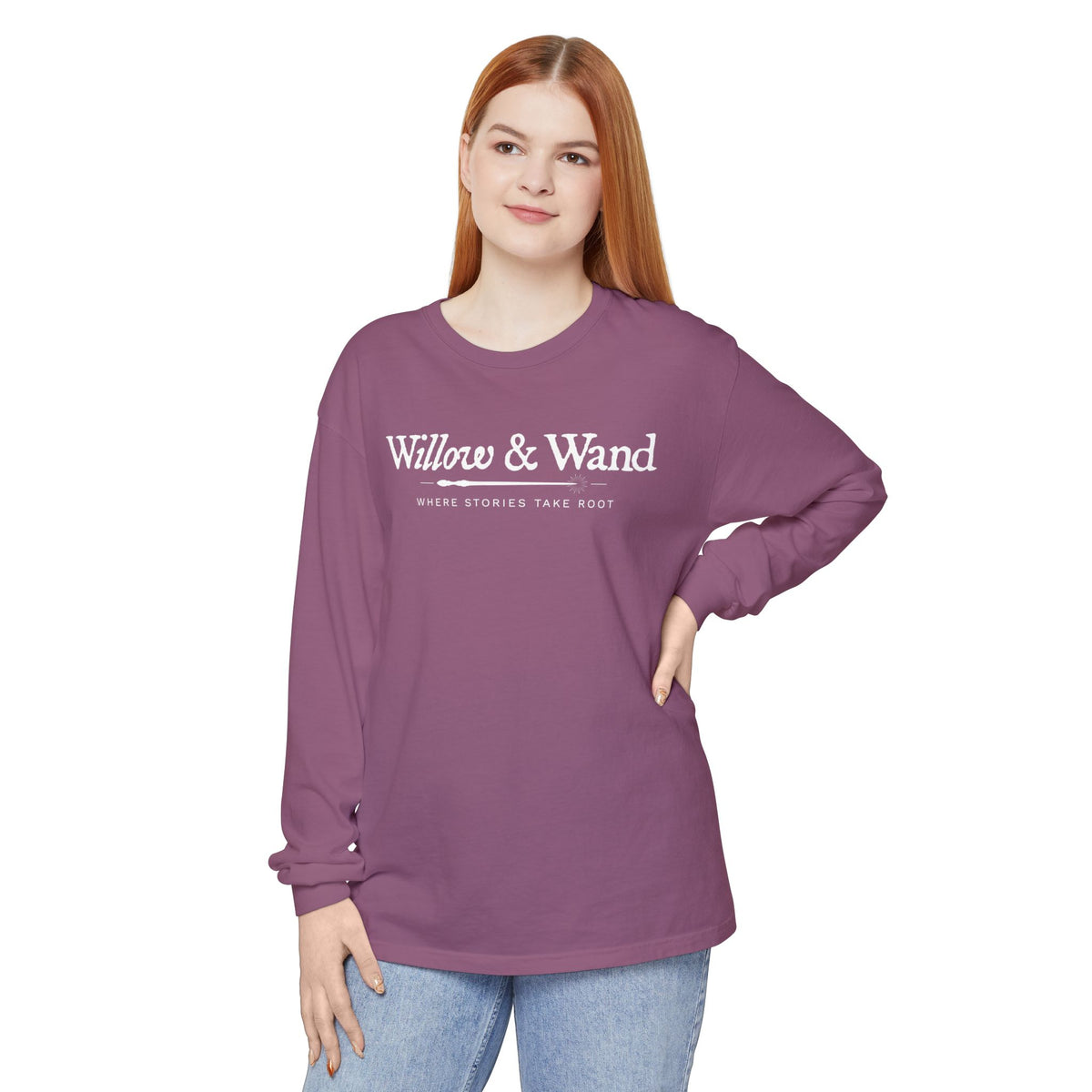 Willow & Wand Long Sleeve T-Shirt — "Where Stories Take Root" Literary Tee