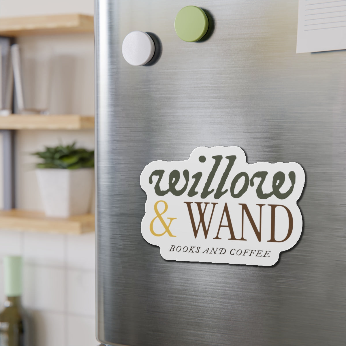 Willow & Wand Die-Cut Magnet — Books and Coffee Logo Sticker