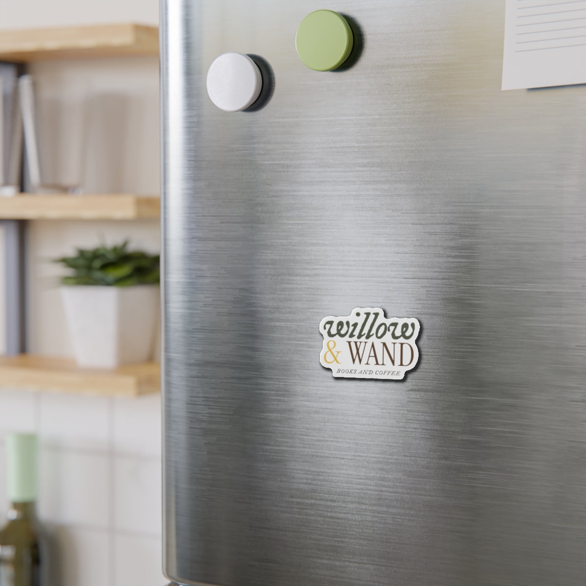 Willow & Wand Die-Cut Magnet — Books and Coffee Logo Sticker